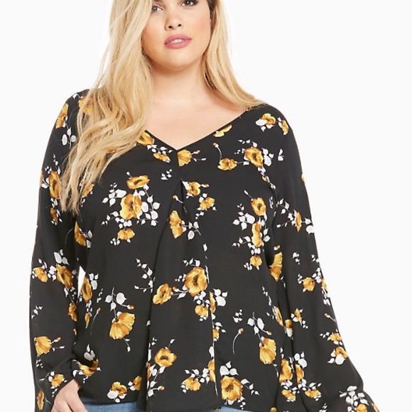 torrid Tops - TORRID Floral Print V-Neck Sheer Georgette Top 3X